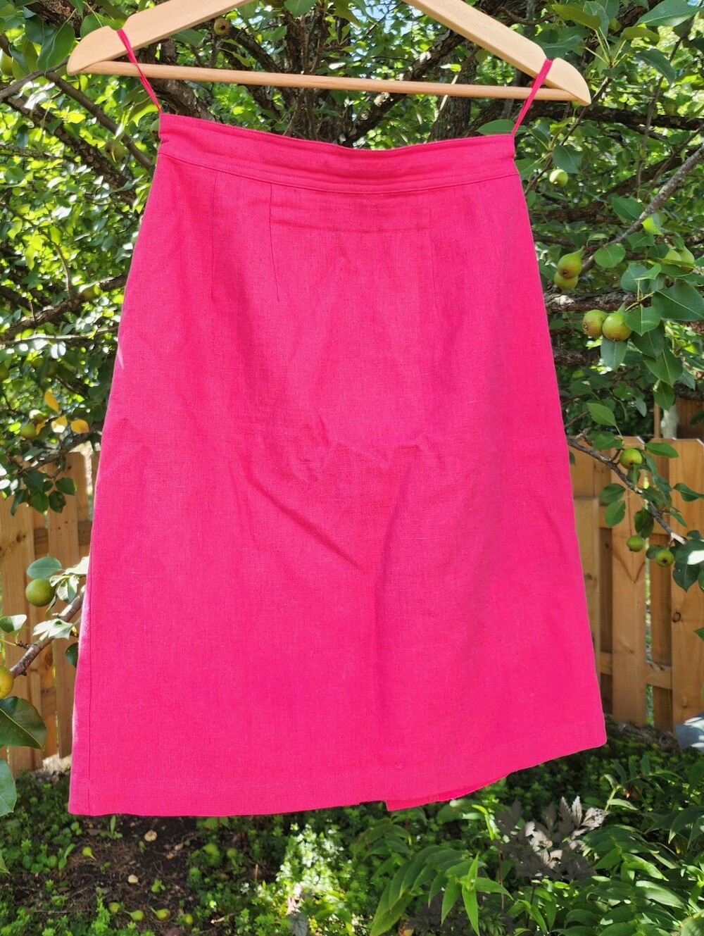 Vtg XS 1980s Linen/Cotton Hot Pink Pencil Skirt